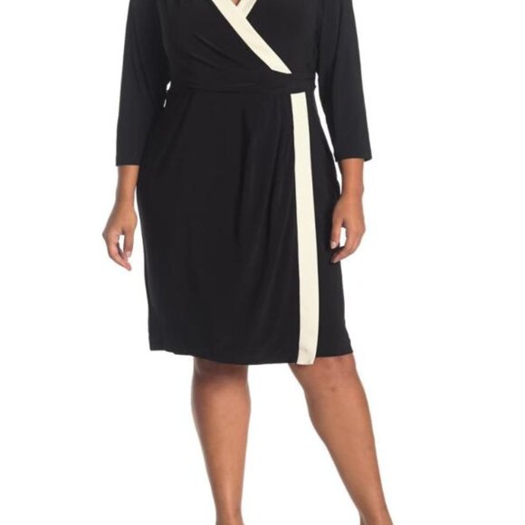 Anne Klein Color Block City Wrap Dress - Colorblock - Black Multi/Anne Black/Ann - Picture 1 of 5